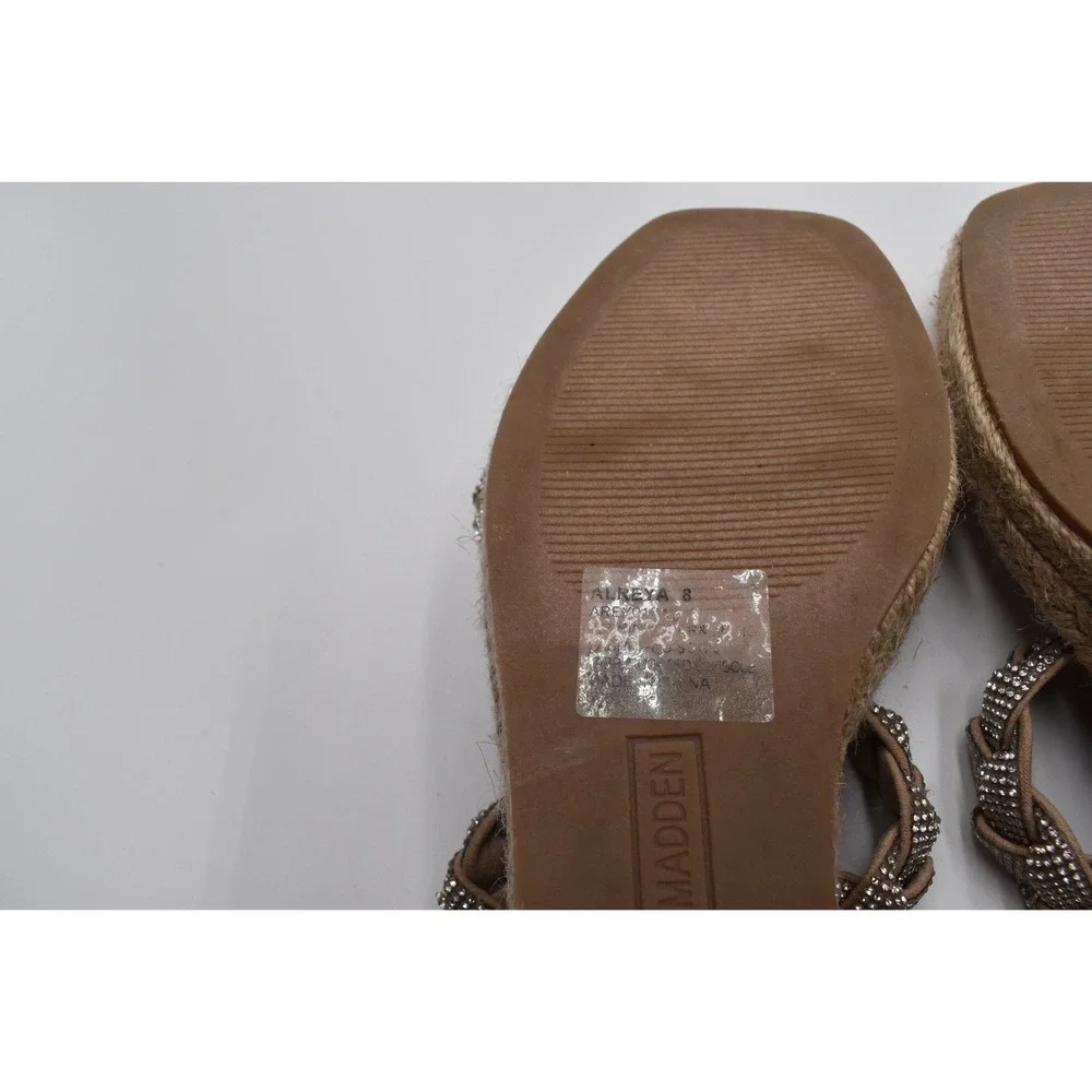 Steve Madden Alreya Tan Rhinestone Braided Wedge Espadrille Sandals Womens 8